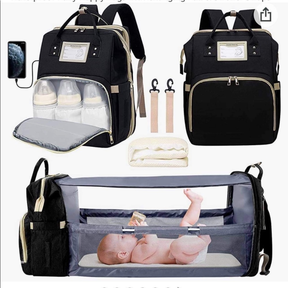 Diaper bag backpack 3 in 1 travel baby multi function bag w/ USB & changing pad